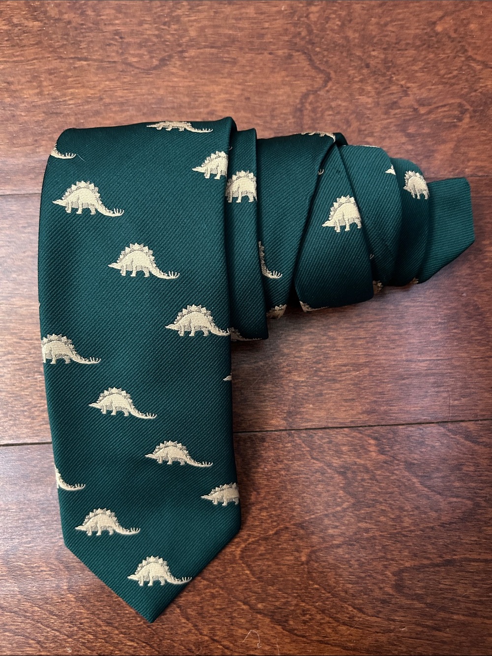 Vintage The Nature Company Green Woven Stegosaurus Dinosaur Tie